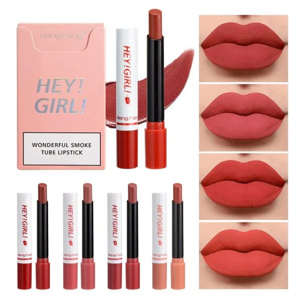 4-in-1 Matte Lipstick Set – Cigarette Shape, Long-Lasting & Non-Sticky Gloss