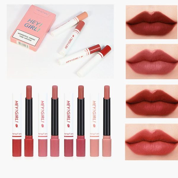 4-in-1 Matte Lipstick Set – Cigarette Shape, Long-Lasting & Non-Sticky Gloss