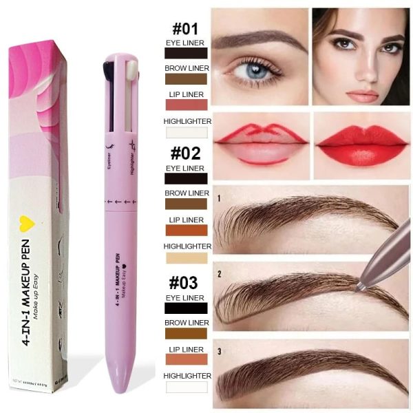 4-in-1 Waterproof Makeup Pen – Lip, Eyebrow, Liner & Highlight Pencil (Random)