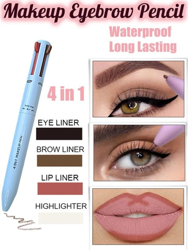 4-in-1 Waterproof Makeup Pen – Lip, Eyebrow, Liner & Highlight Pencil (Random)