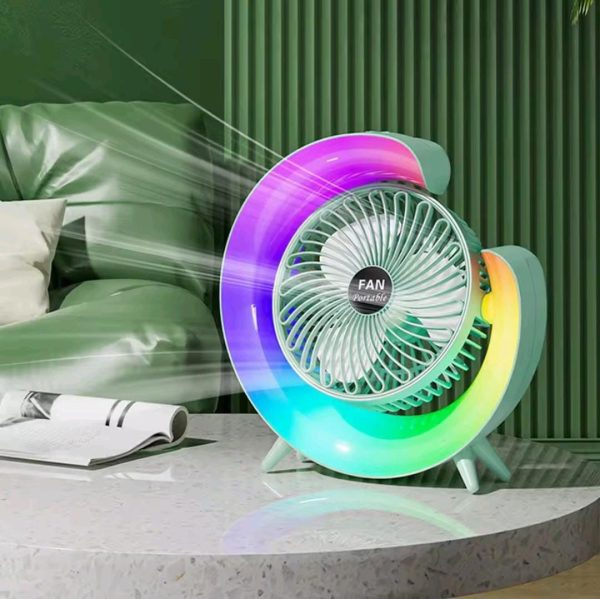 LED Mini Table Fan – USB Rechargeable, 3-Speed Silent Fan with 7 Colors Light