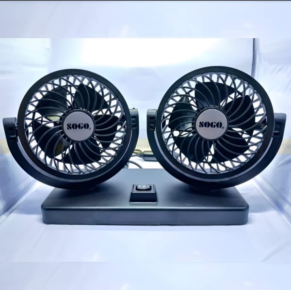 Dual Head Car Fan 4-Inch – 360° Rotating 12V/24V Cooling Fan with Plug & Box