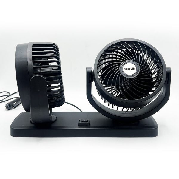 Dual Head Car Fan 4-Inch – 360° Rotating 12V/24V Cooling Fan with Plug & Box