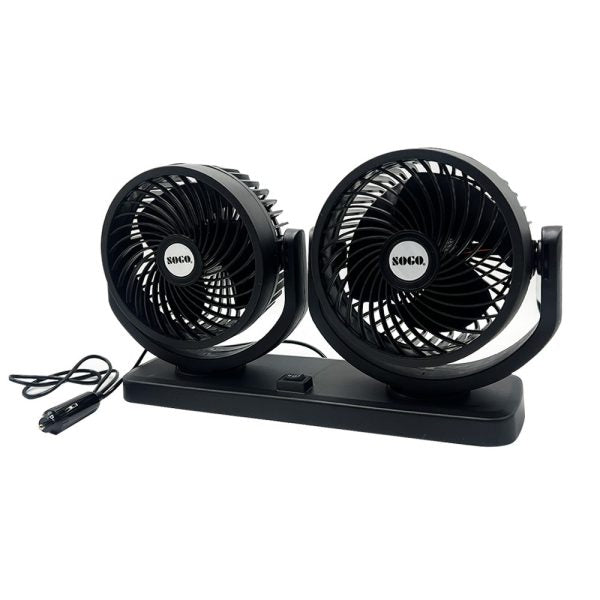 Dual Head Car Fan 4-Inch – 360° Rotating 12V/24V Cooling Fan with Plug & Box