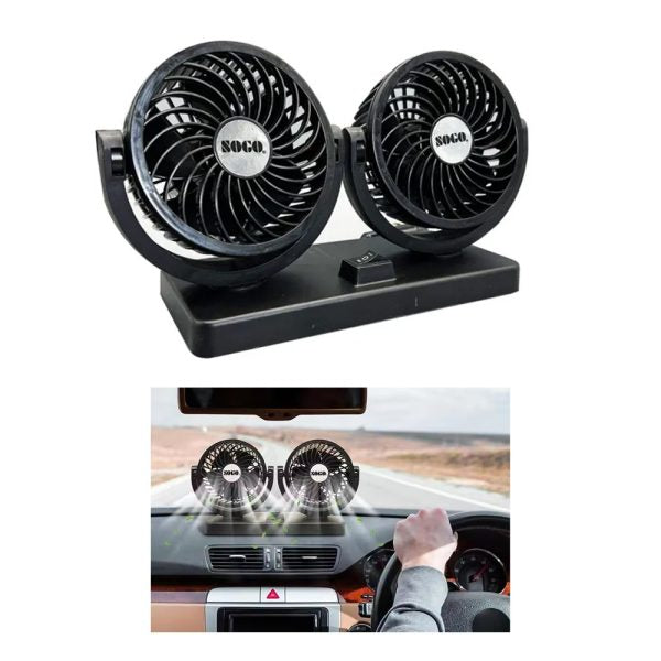 Dual Head Car Fan 4-Inch – 360° Rotating 12V/24V Cooling Fan with Plug & Box