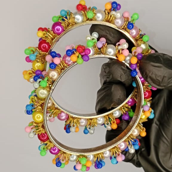 Colorful Beaded Gold Bangles for Women – Pair of Stylish Karay (No Box)