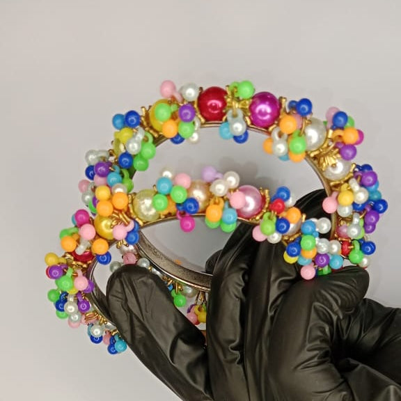 Colorful Beaded Gold Bangles for Women – Pair of Stylish Karay (No Box)