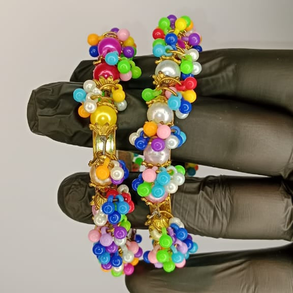 Colorful Beaded Gold Bangles for Women – Pair of Stylish Karay (No Box)