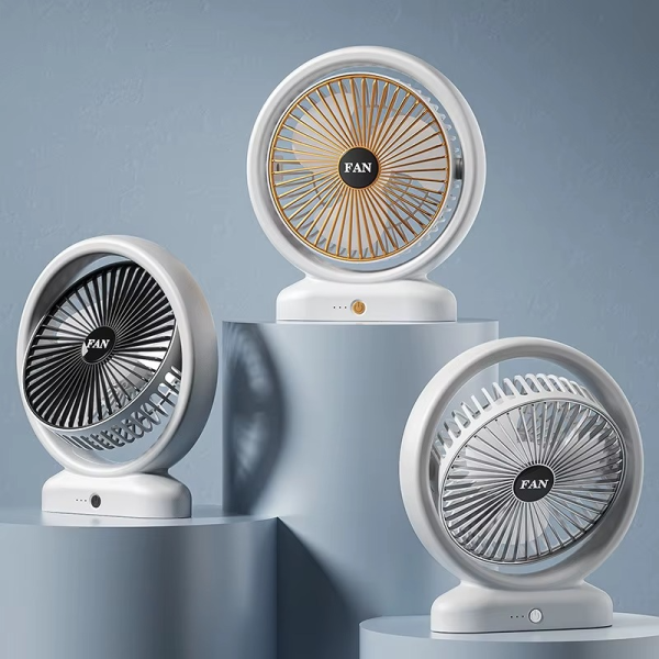 Mini Rechargeable Desktop Fan – 3-Speed USB Table Fan with LED Lights (Random)