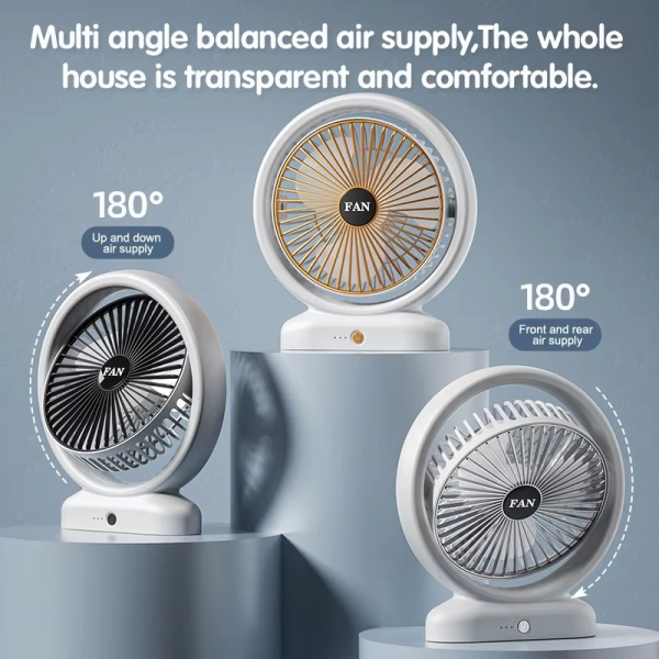 Mini Rechargeable Desktop Fan – 3-Speed USB Table Fan with LED Lights (Random)