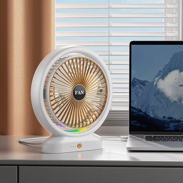 Mini Rechargeable Desktop Fan – 3-Speed USB Table Fan with LED Lights (Random)