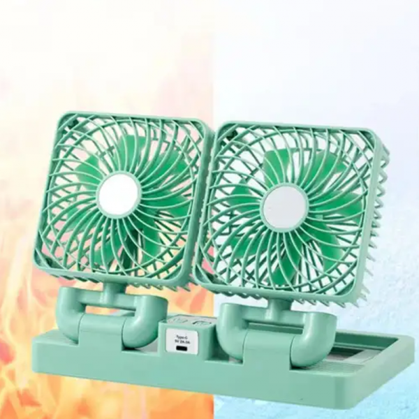 Double Head Solar Desktop Fan – Rechargeable USB Cooling Fan for Indoor/Outdoor