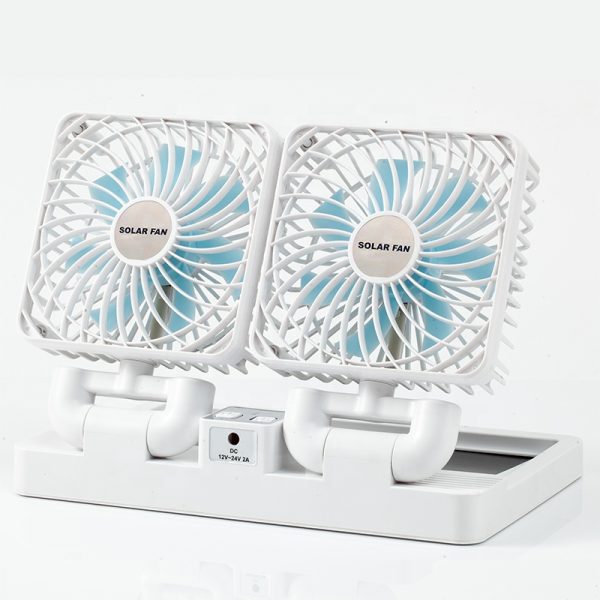 Double Head Solar Desktop Fan – Rechargeable USB Cooling Fan for Indoor/Outdoor
