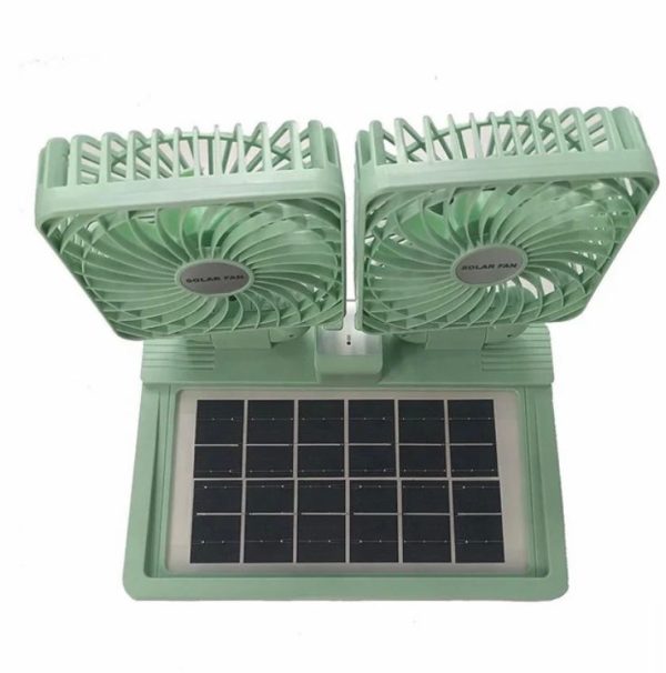Double Head Solar Desktop Fan – Rechargeable USB Cooling Fan for Indoor/Outdoor