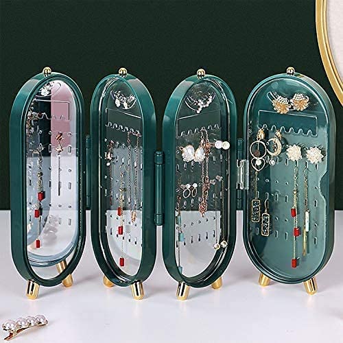 Jewelry Box Organizer with Mirror – Foldable Dustproof Case for Women’s Jewelry