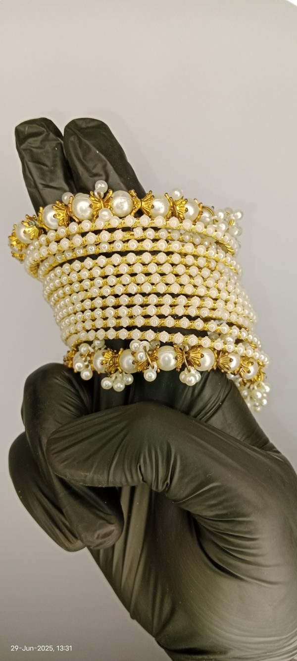 White Pearl Bridal Bangles Set – 2.5 Inch Bangles & Churiyan for Women (No Box)