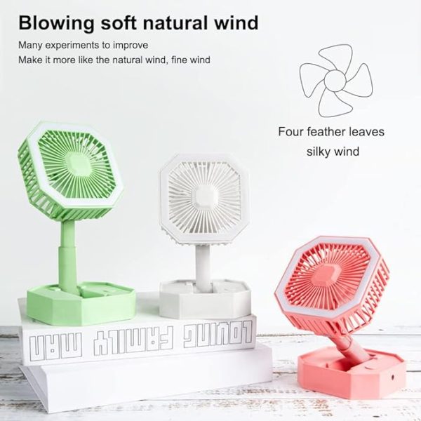 Portable Folding Table Fan – Adjustable Desktop Fan with Night Light (Random)