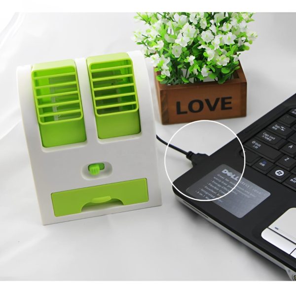 Portable Mini AC Air Cooler – USB & Battery Operated Dual Blower with Ice Tray