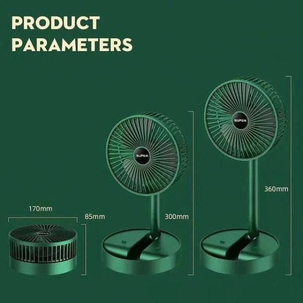 Rechargeable Telescopic Folding Fan – Adjustable Table Fan with 3 Speeds