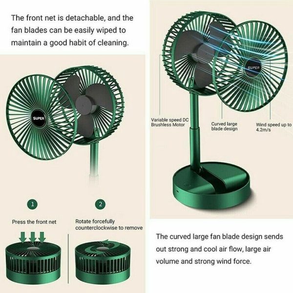 Rechargeable Telescopic Folding Fan – Adjustable Table Fan with 3 Speeds