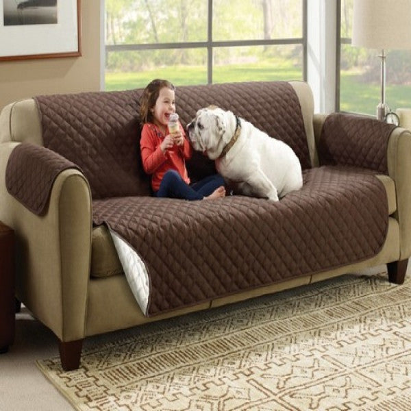Reversible Double Sofa Cover Brown โ Washable Couch Protector for Home Use