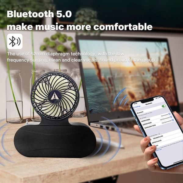 Solar Fan with Bluetooth Speaker – Portable Music, Light & Fan Combo for Women