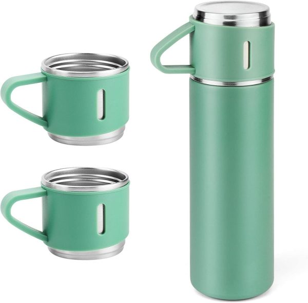 500ml Vacuum Flask Set with 3 Cups – Double-Layer Steel Thermos – Random Color