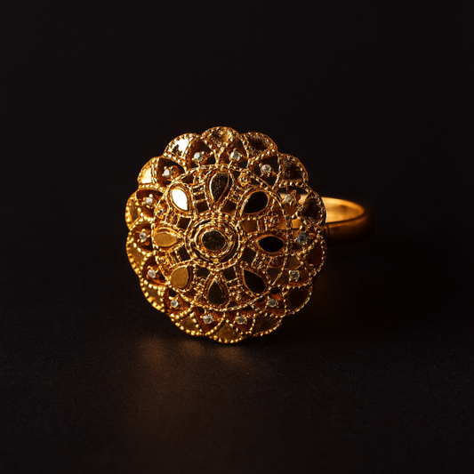 Gold Plated Fancy Ring for Women – Stylish Wedding & Party Wear Ring for Girls