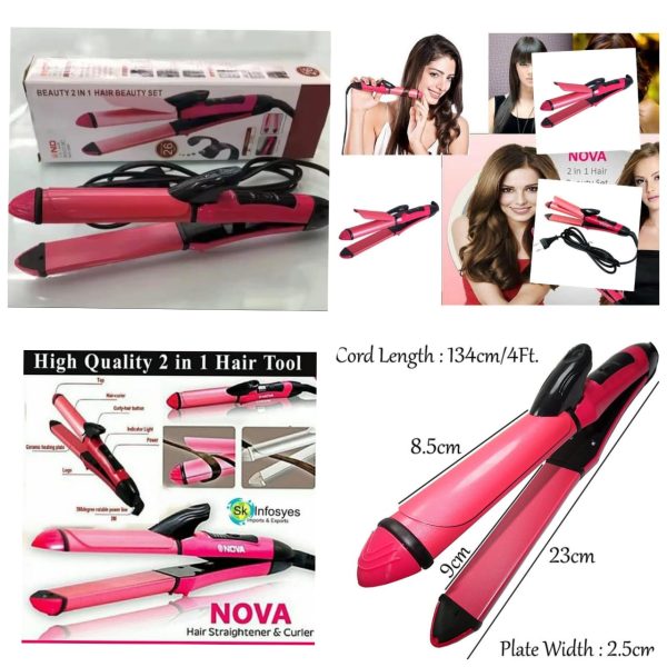 Nova 2-in-1 Hair Straightener & Curler for Women – Quick Heat Ceramic NH-2009