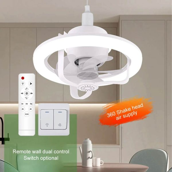 360° Rotating Ceiling Fan with Light & Remote – Socket Mount, Adjustable Airflow