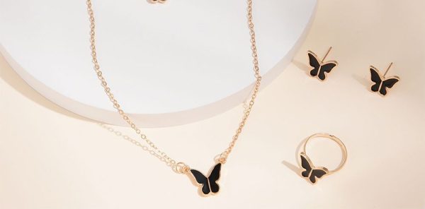 Butterfly Jewelry Set for Women | Pack of 4 – Necklace, Earrings & Ring