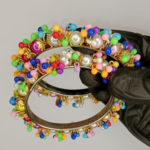 Colorful Beaded Gold Bangles for Women – Pair of Stylish Karay (No Box)