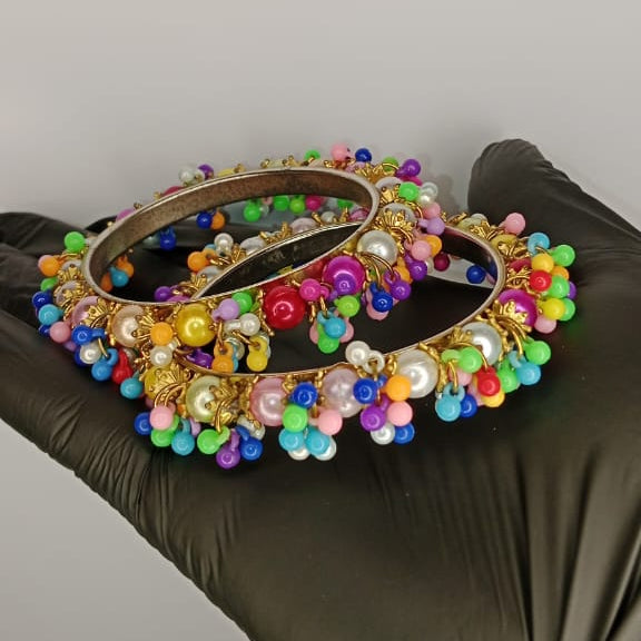 Colorful Beaded Gold Bangles for Women – Pair of Stylish Karay (No Box)