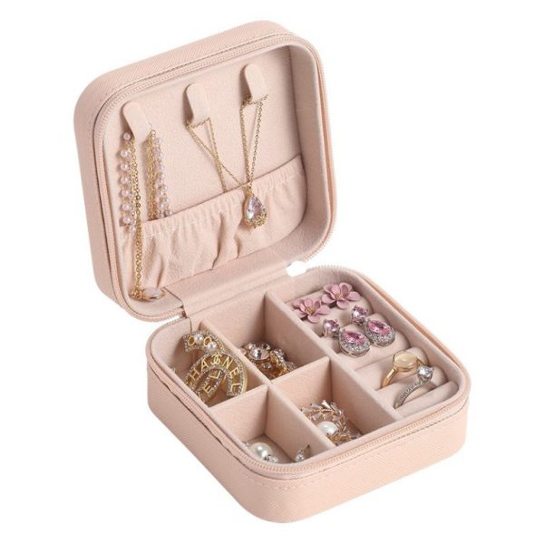 Compact Travel Jewelry Box – Leather Organizer Case for Women – Random Color
