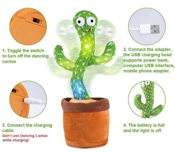Dancing Cactus Toy – Singing & Talking Plush with Voice Recording & USB Charge