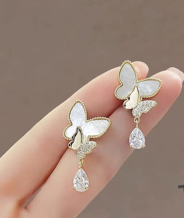 Double Butterfly Pearl Earrings – Hanging Earrings for Women & Girls – Gift Option