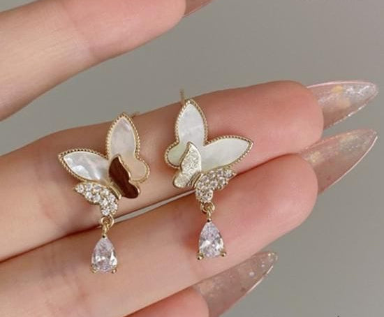 Double Butterfly Pearl Earrings – Hanging Earrings for Women & Girls – Gift Option