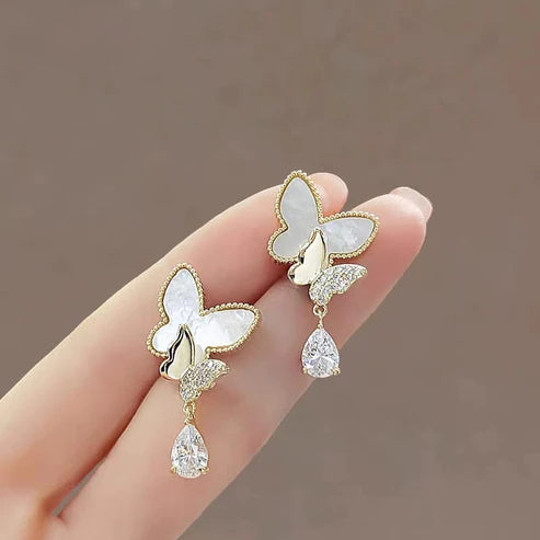 Double Butterfly Pearl Earrings – Hanging Earrings for Women & Girls – Gift Option
