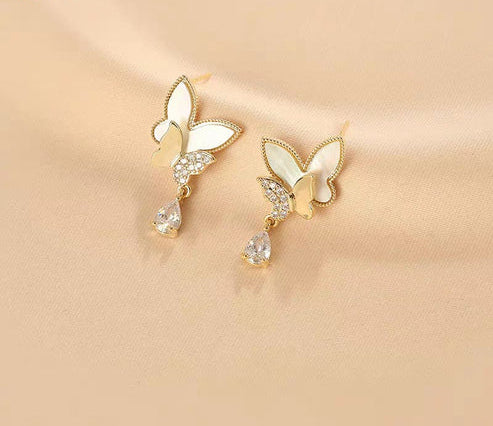 Double Butterfly Pearl Earrings – Hanging Earrings for Women & Girls – Gift Option