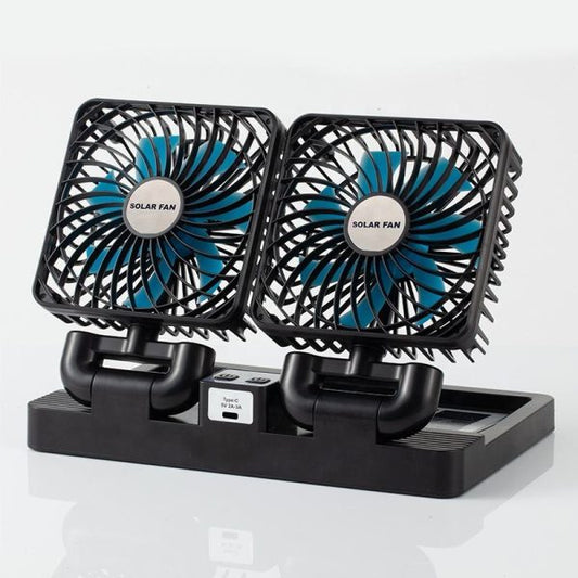 Double Head Solar Desktop Fan – Rechargeable USB Cooling Fan for Indoor/Outdoor