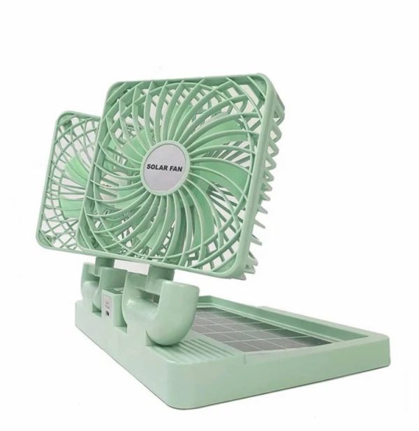 Double Head Solar Desktop Fan – Rechargeable USB Cooling Fan for Indoor/Outdoor
