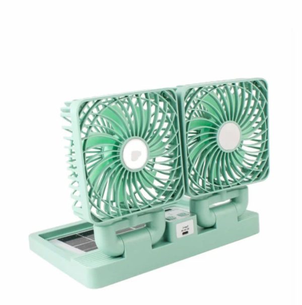 Double Head Solar Desktop Fan – Rechargeable USB Cooling Fan for Indoor/Outdoor