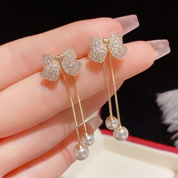 Bow Style Korean Zircon Earrings – Elegant & Simple Jewelry for Women & Girls