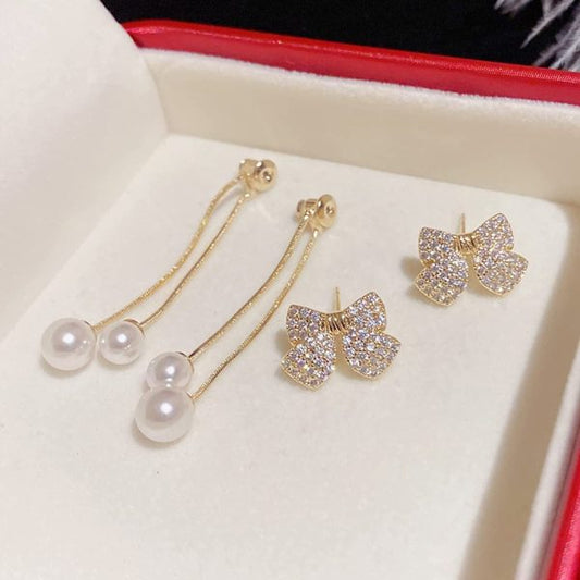Bow Style Korean Zircon Earrings – Elegant & Simple Jewelry for Women & Girls