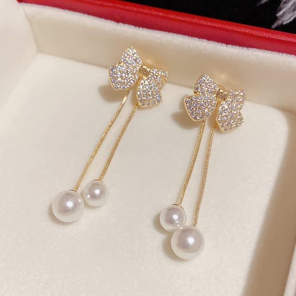 Bow Style Korean Zircon Earrings – Elegant & Simple Jewelry for Women & Girls