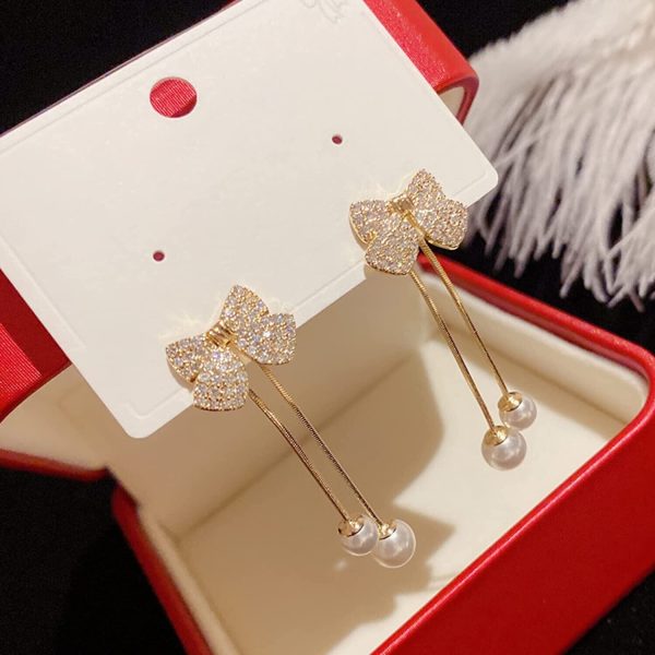 Bow Style Korean Zircon Earrings – Elegant & Simple Jewelry for Women & Girls