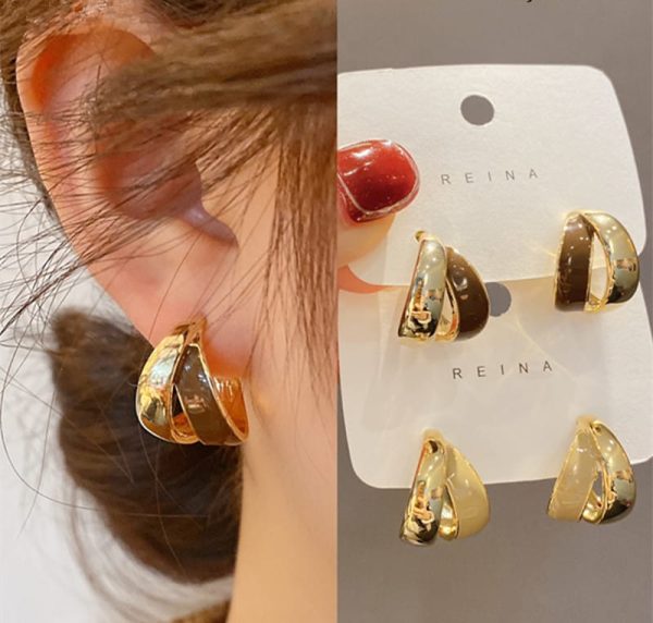 Dual Colour Korean Gold-Plated Earrings – Elegant Casual Wear Jewelry for Women