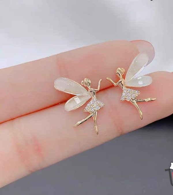 Fairy Wings Elf Flower Earrings – Cute Korean Zircon Studs for Women & Girls