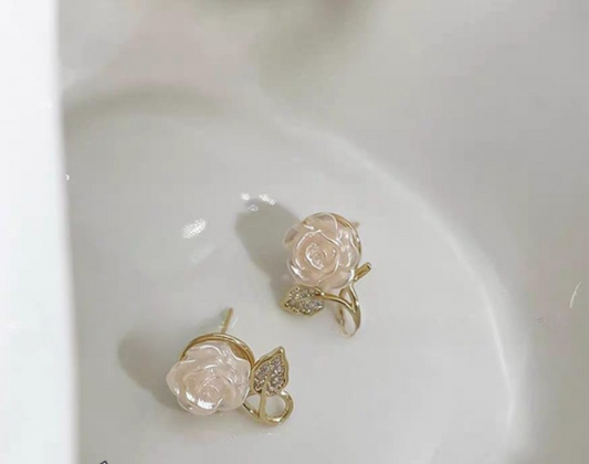 Flower Leaf Korean Zircon Earrings – Elegant Jewelry Design for Women & Girls