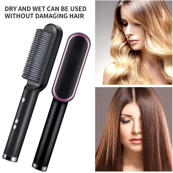 HQT-909B Hair Straightening Brush – Electric Heat Brush for Women (Random Color)